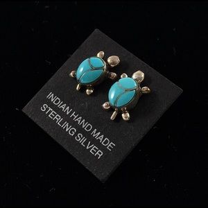 Native American Turtle Earrings Silver Turquoise